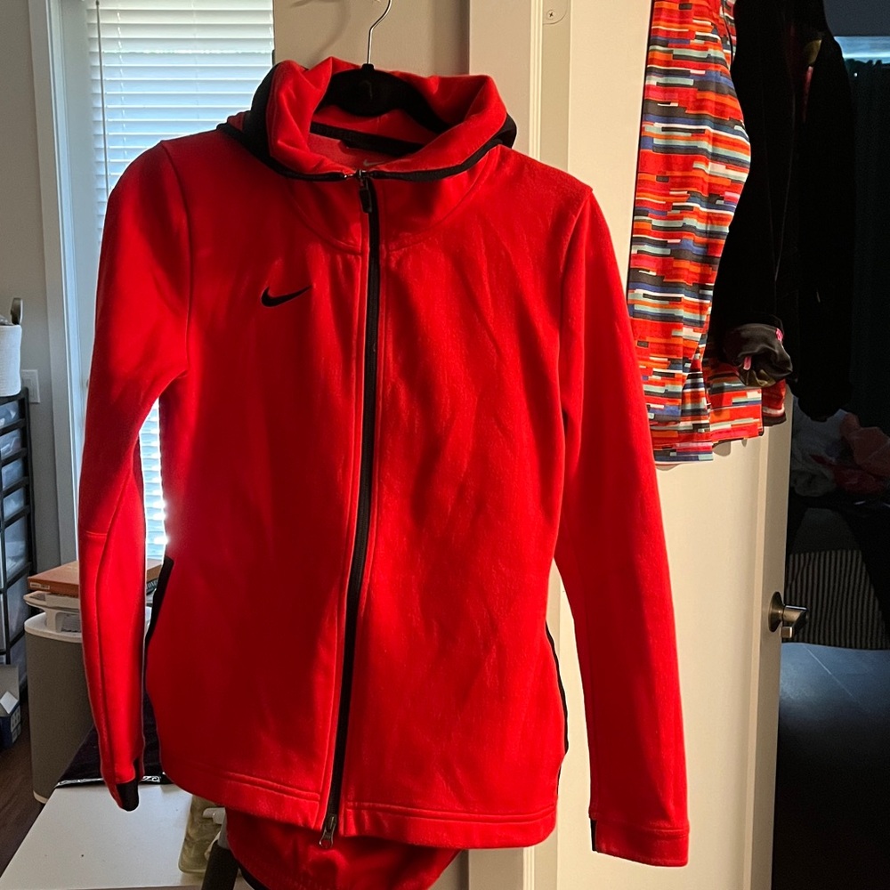 Nike Dri-Fit Cotton Blend Red Black Women's Hoodie Workout Wear 2 pc Pantsuit.